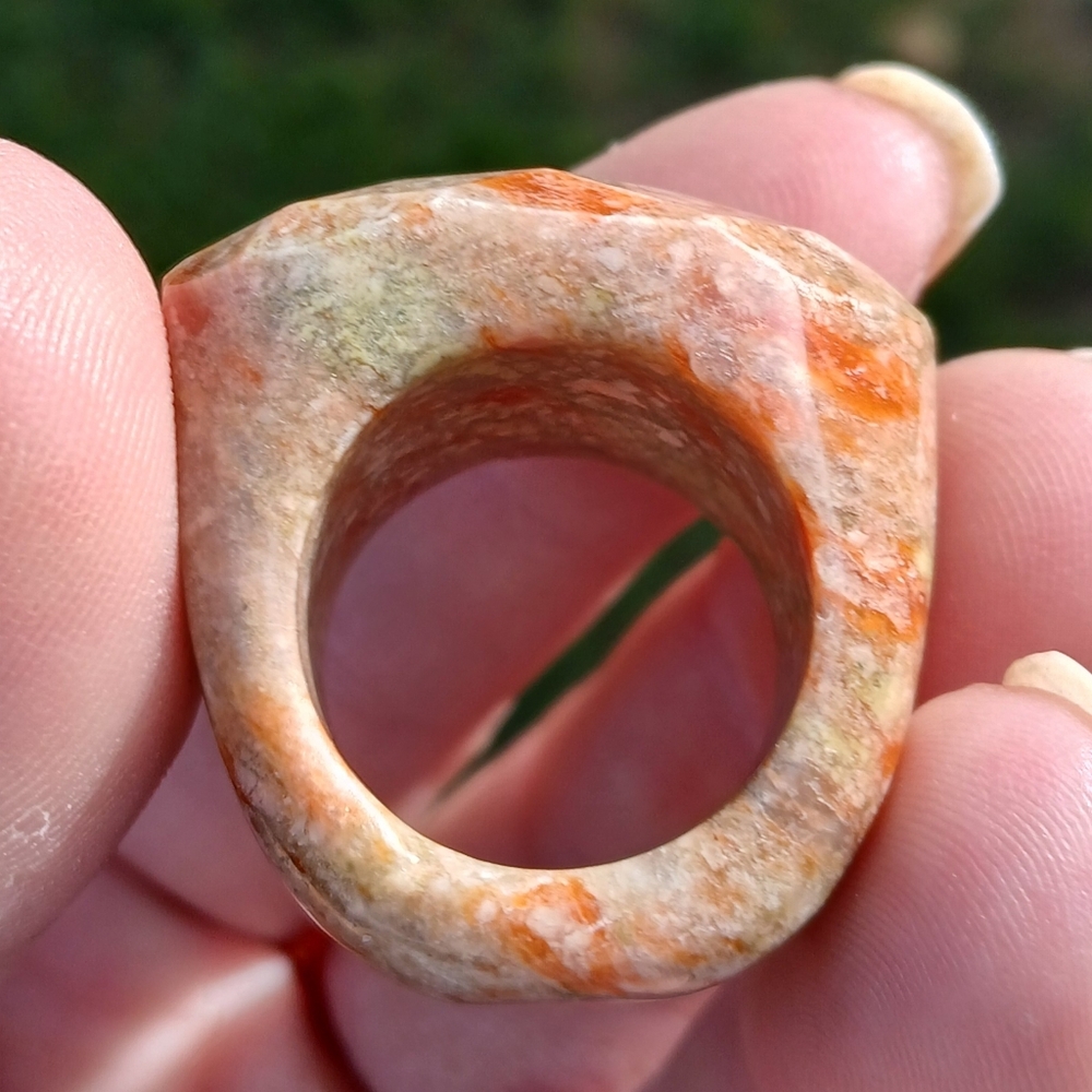 New Carved Natural Unakite Ring.